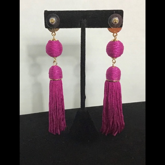 SugarFix Fuchsia Tassel Drop Earrings - Picture 4 of 5